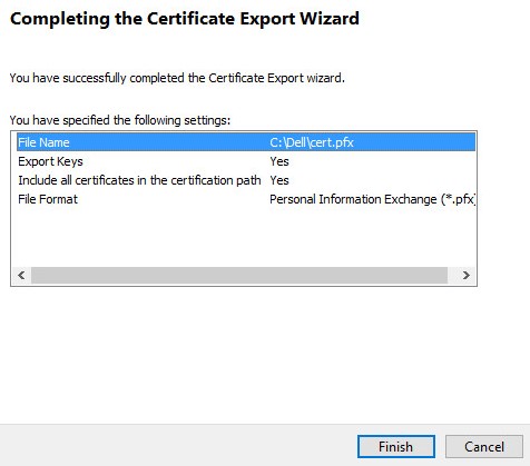 Completing the Certificate Export Wizard