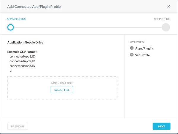 Selecting the connected apps or plugin file