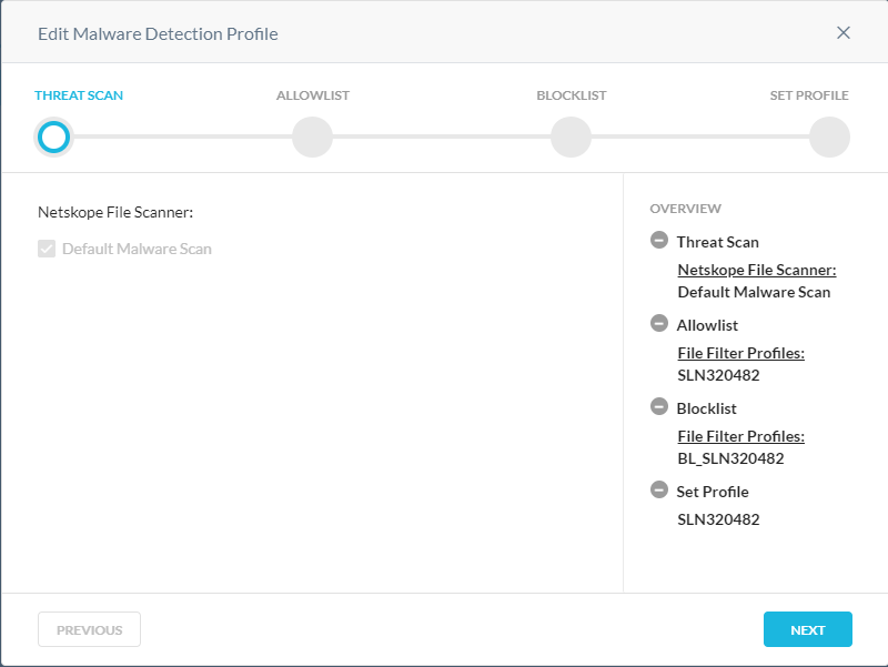 Edit Malware Detection Profile Threat Scan