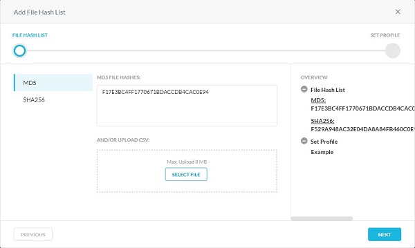 Nuovo hash di file in Allowlist