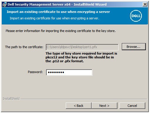 Existing certificate import for a server