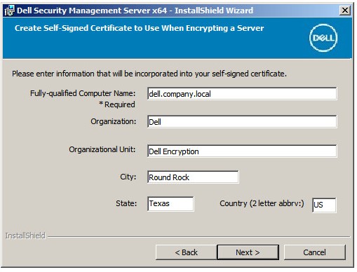 Create self-signed certificate for a server