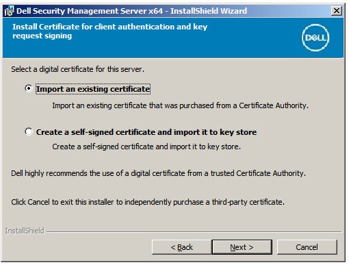 Opciones de instalación de certificados