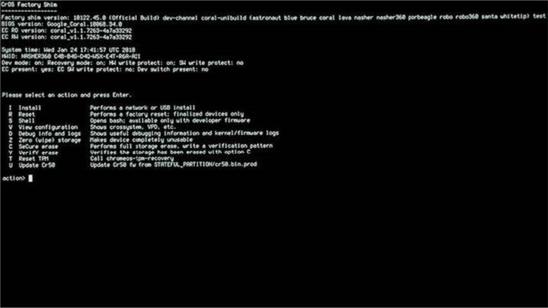 ChromeOS Factor Shim Command Screen