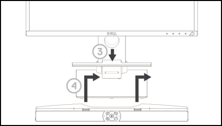 将戴尔 AE515 音棒连接到戴尔显示器上的支架