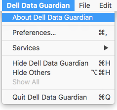 此图展示了单击 Dell Data Guardian 菜单后显示的“About Dell Data Guardian”选项。