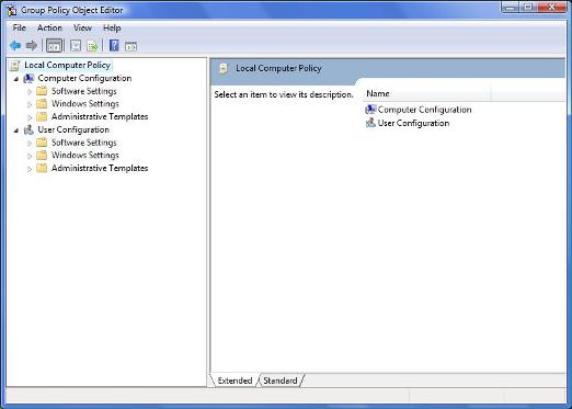 Editor de objetos de política de grupo en Microsoft Windows Vista