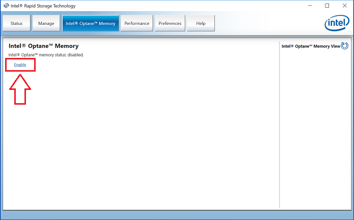 Intel Rapid Storage Technology Menu Intel Optane Memory Option