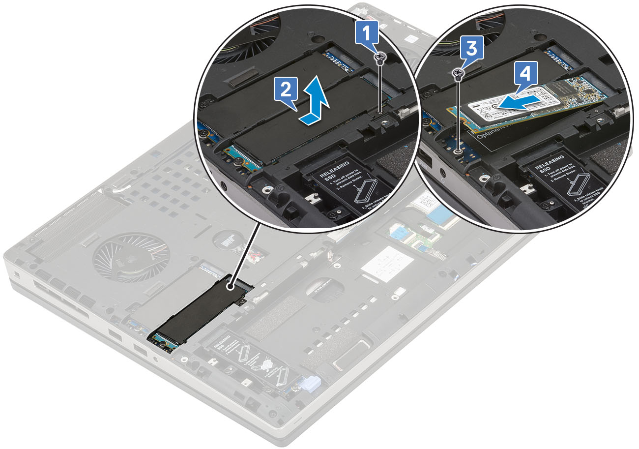 Sådan fjernes SSD'et fra slot 3, 5 eller 6