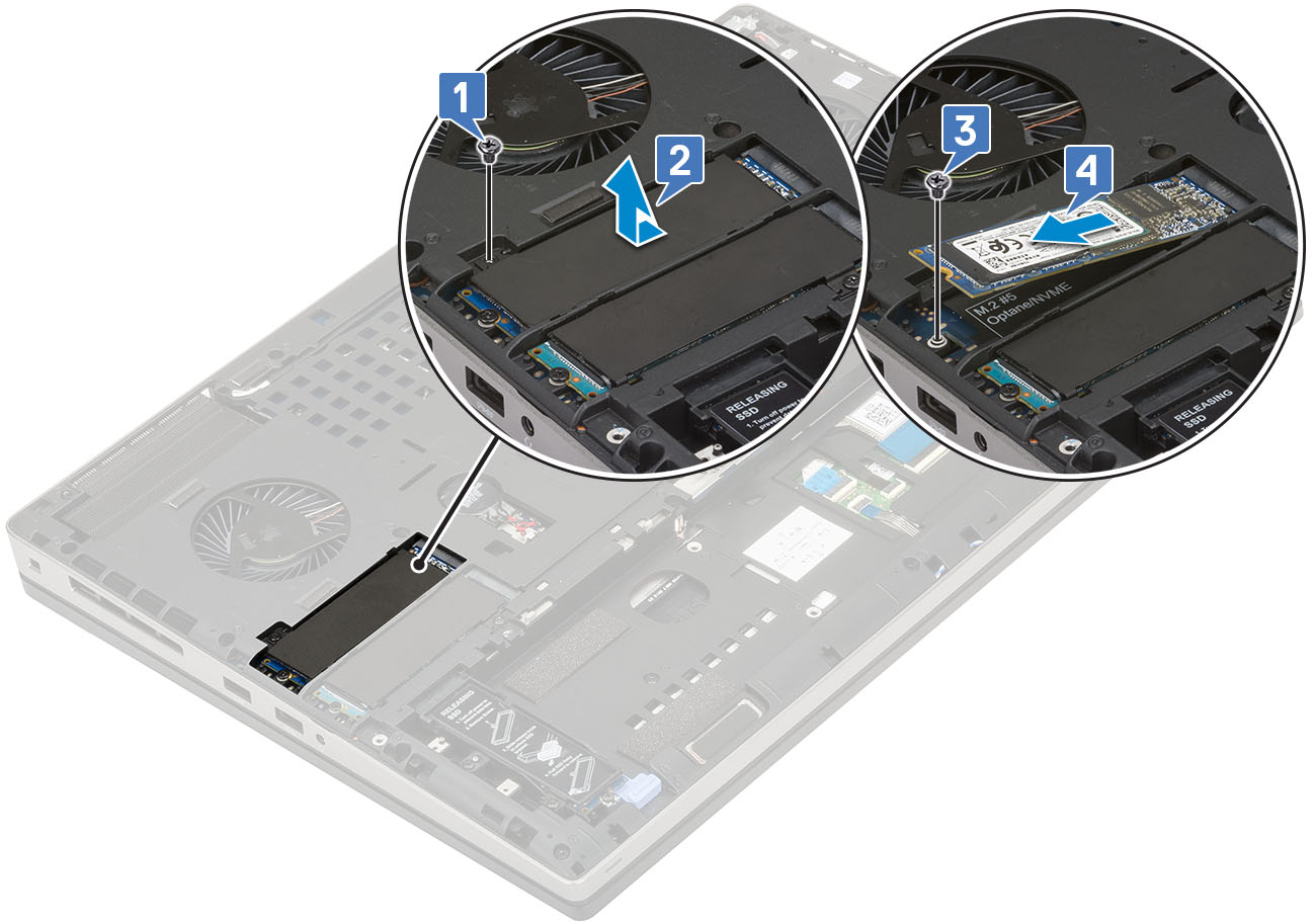 Sådan fjernes SSD'et fra slot 3, 5 eller 6