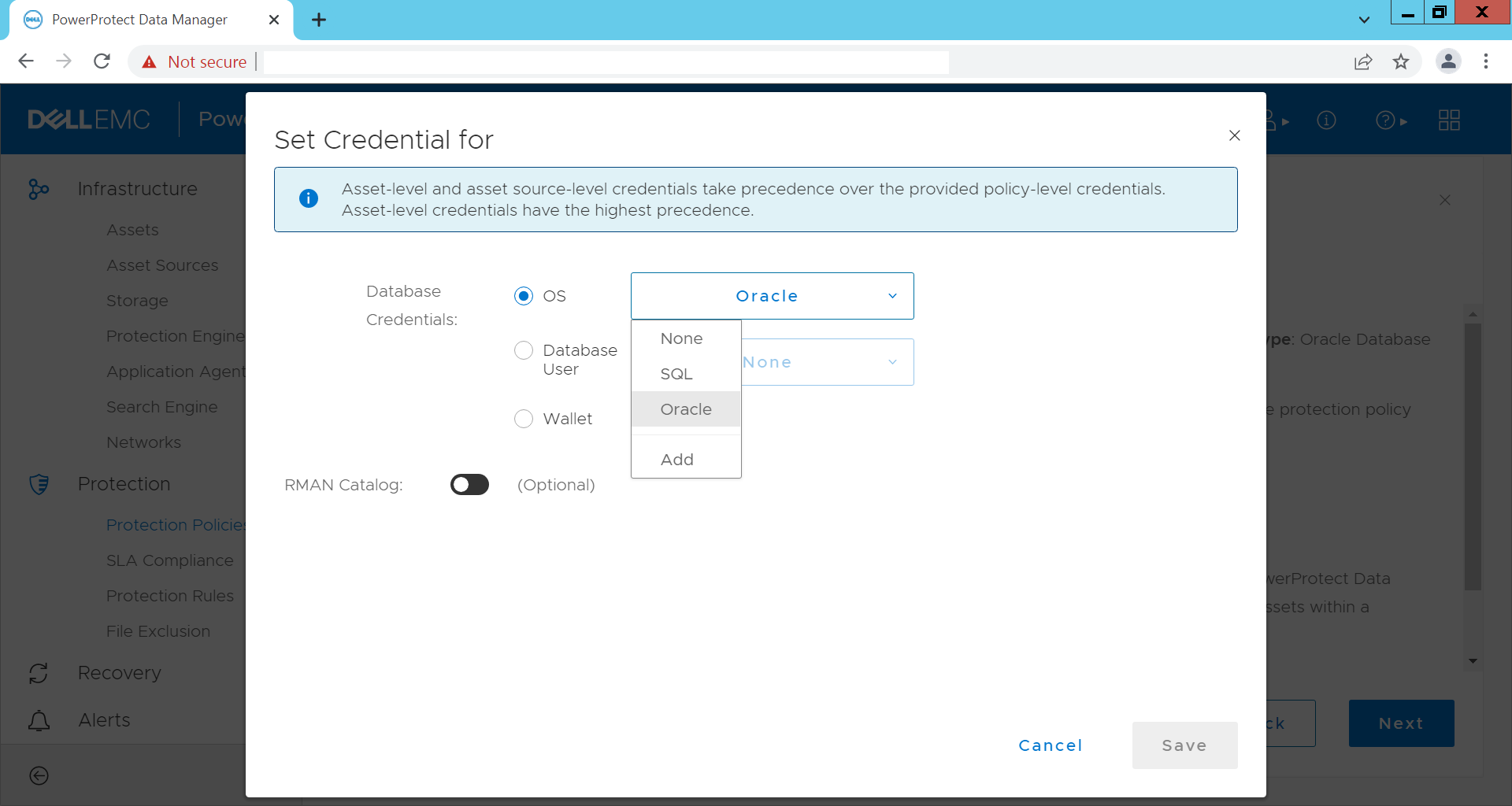 PowerProtect 如何使用 PowerProtect Data Manager 的操作系统身份验证执行 Oracle 备份