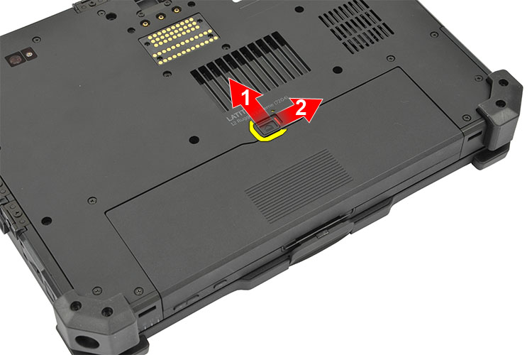 Sliding the battery security latch