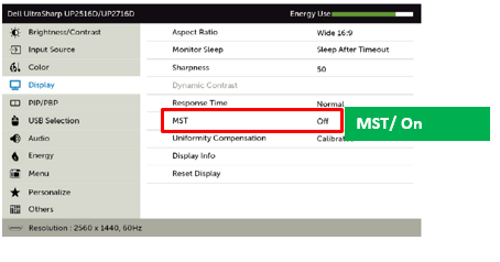 PIP/PBP 비활성화 및 화면 디스플레이 메뉴에서 MST 활성화