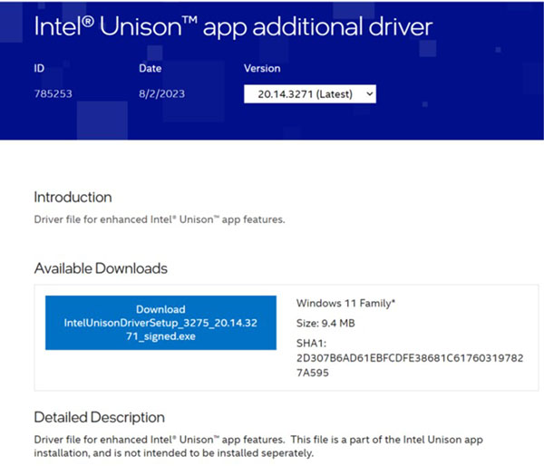 Intel Unison application additional driver Screenshot