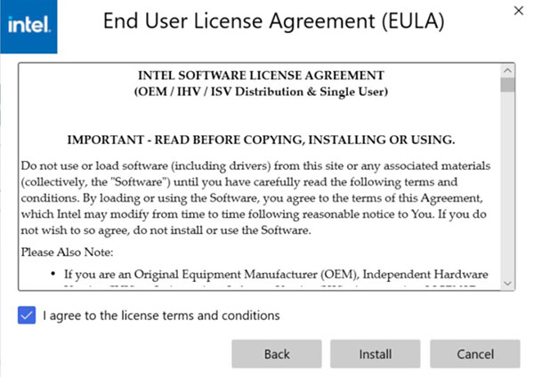 Driver End User License Agreement Screenshot