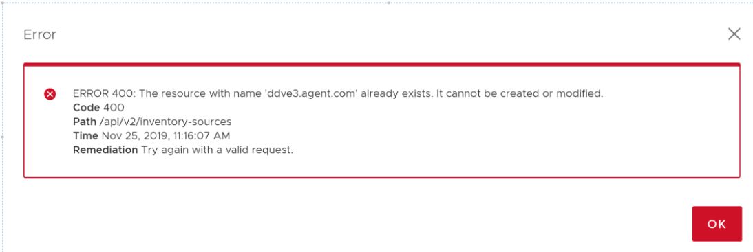 Ресурс с именем «ddve3.agent.com» уже существует. Его невозможно создать или изменить. Повторите попытку с действительным запросом. Обратитесь к системному администратору.
