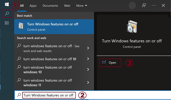 Turn Windows features on or off screenshot