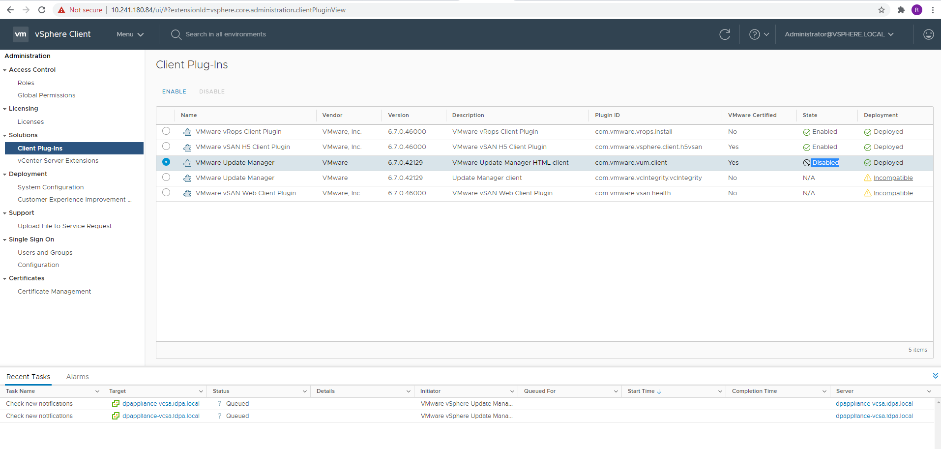 Pro tento stav pluginu by se mělo zobrazit ZAKÁZÁNO.