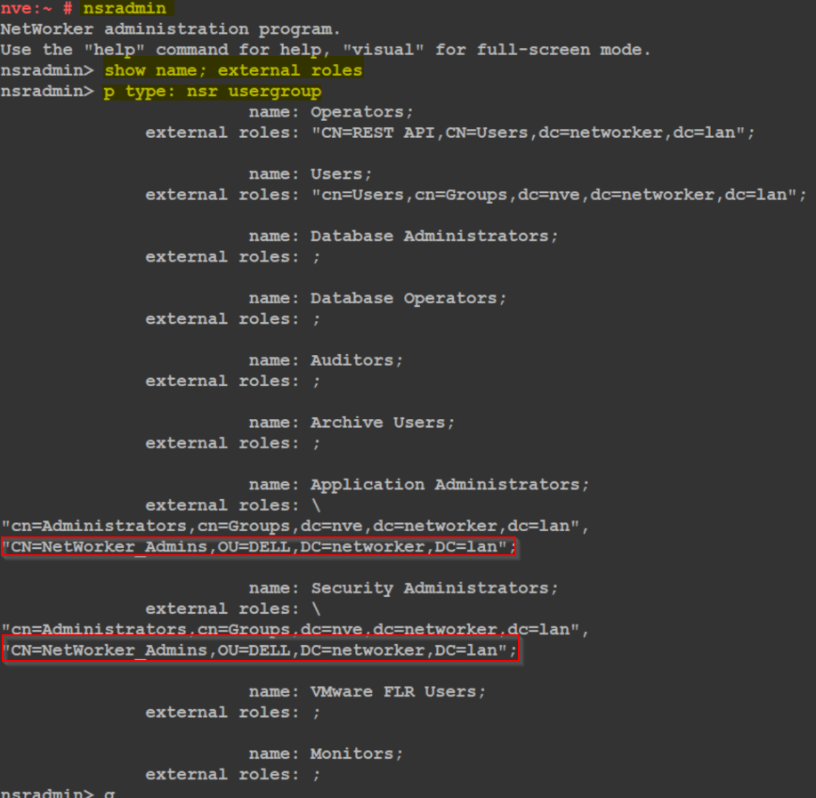 nsradmin nsr usergroup external roles