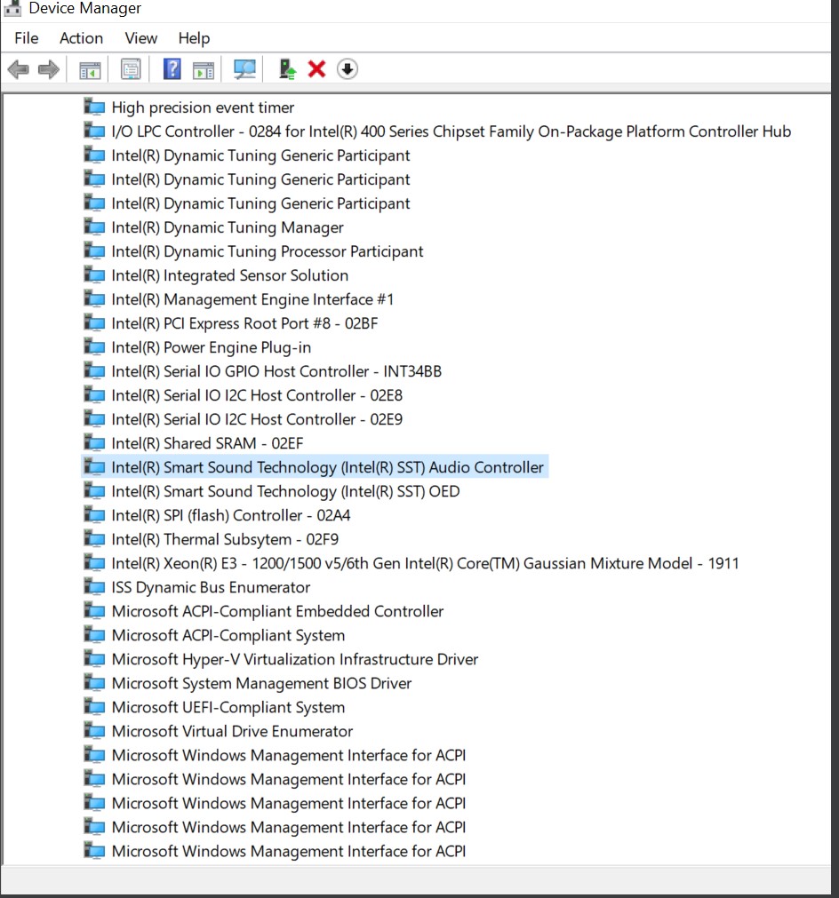 Device Manager Intel Smart Sound Technology Audio Controller
