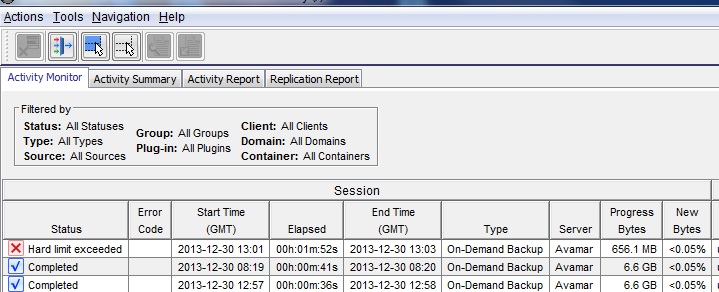 The Activity monitor reports 'Hard limit exceeded'.