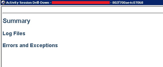 The activity details in the 'session Drill-Down' screen shows:
