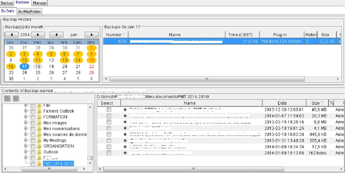 Restorable folder contents (Obsah restorable složky).