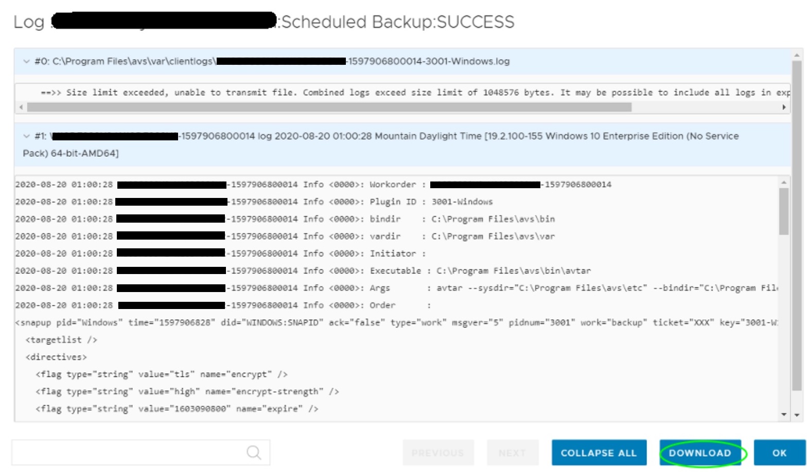 Dziennik replikacji Avamar