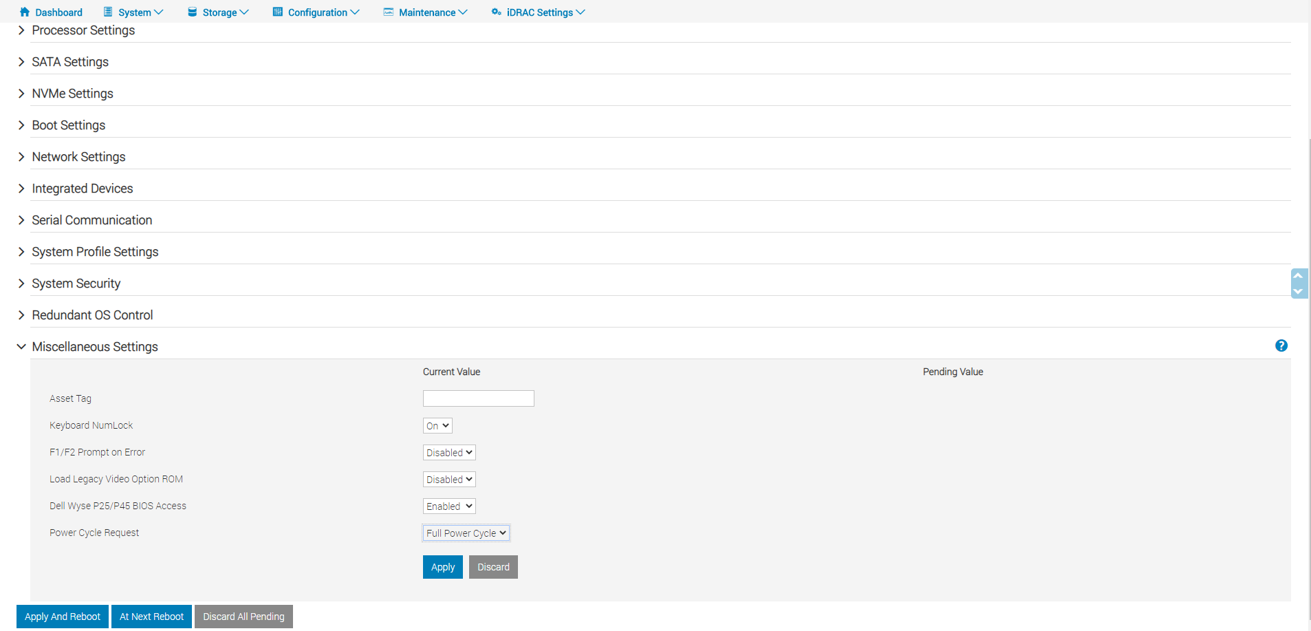 Screenshot showing the remote power drain options