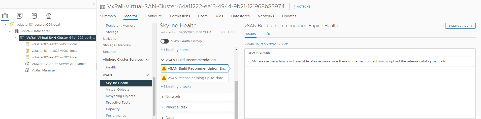 Screenshot showing the vSAN build engine error