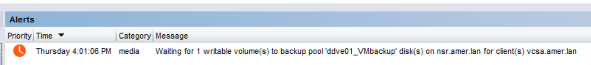 waiting for writable volume alert in the NMC