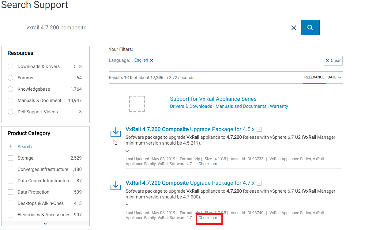 checksum on the search results
