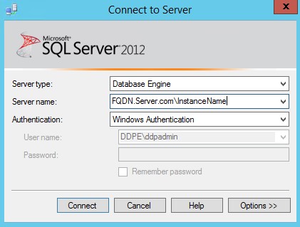 Menu Connect to Server de SQL Server