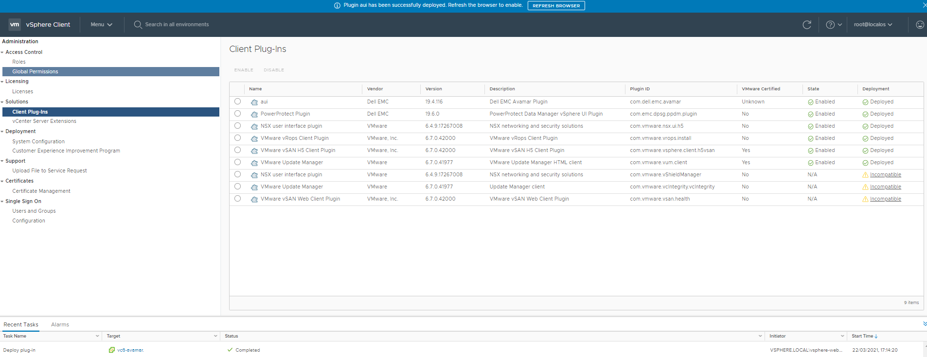 le plug-in est visible après une actualisation