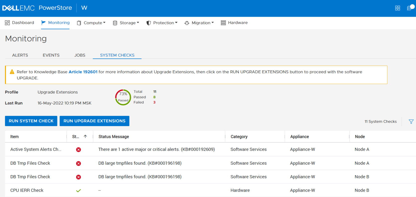 PowerStore System Health Checks detects large DB temporary files Dell US