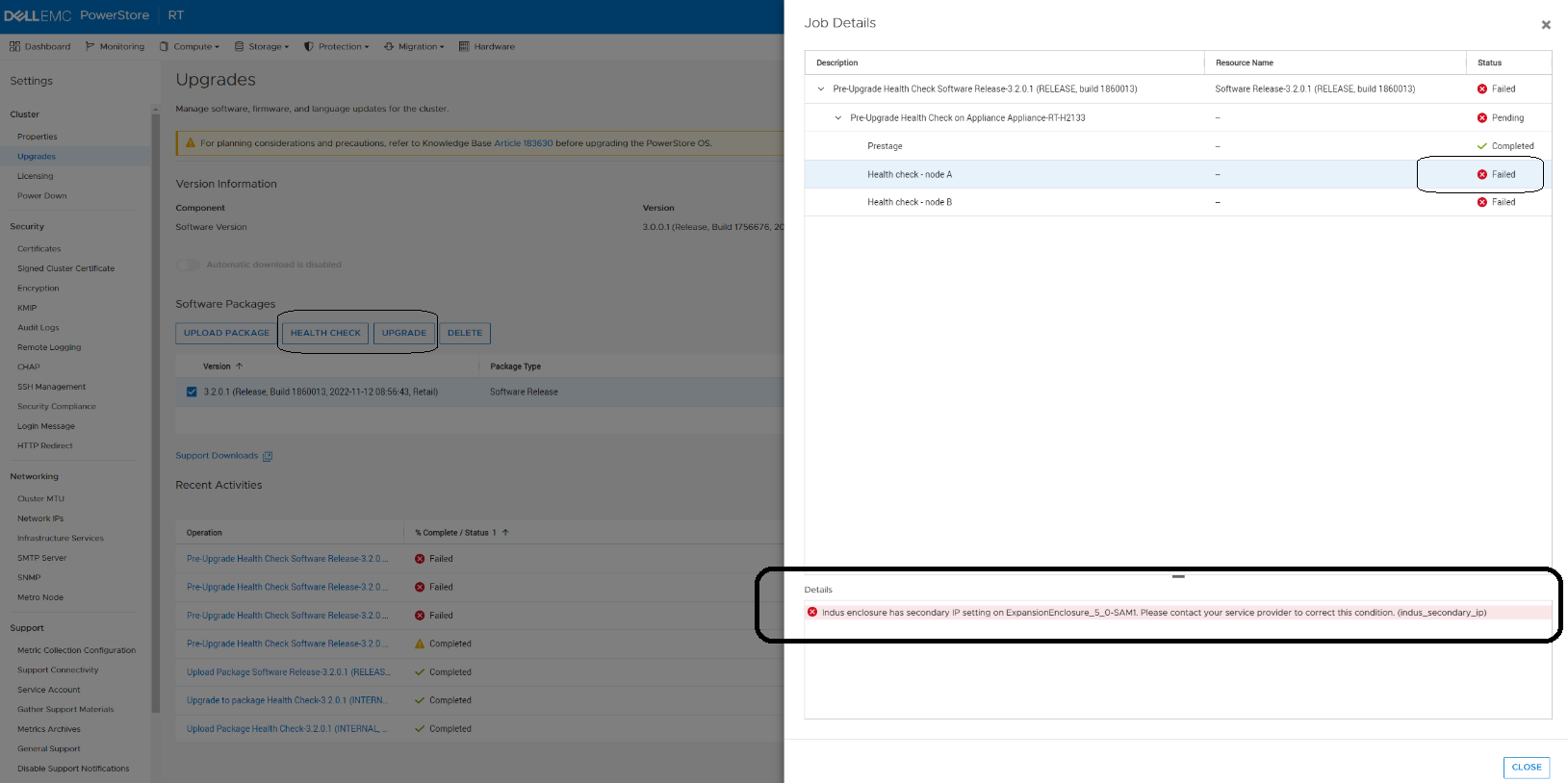 PowerStore Preupgrade Health Check (PUHC) detects an issue with the