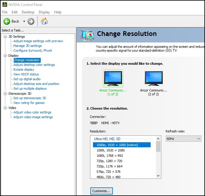 Nvidia-Systemsteuerung, Display, Auflösung ändern