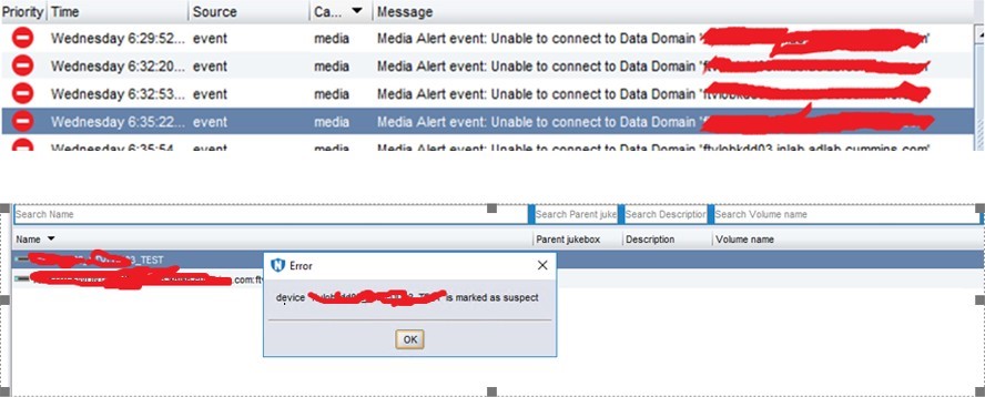 DD boost 设备“<设备名称>”标记为“Suspect”或“Unable t”