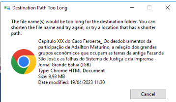 Ruta de destino demasiado larga