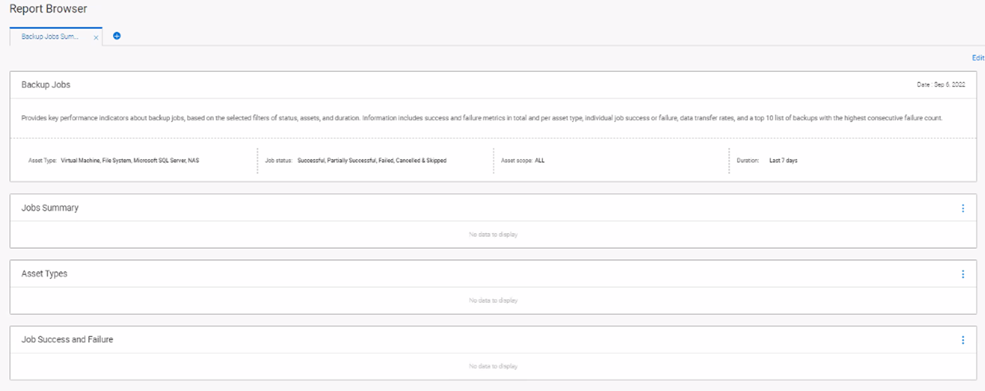 Report Browser shows no data for backup jobs