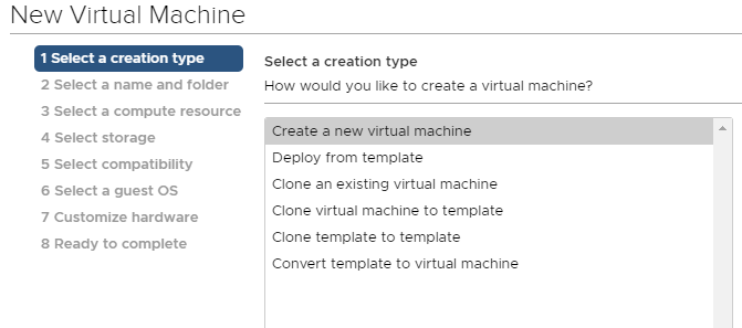 меню «new virtual machine»