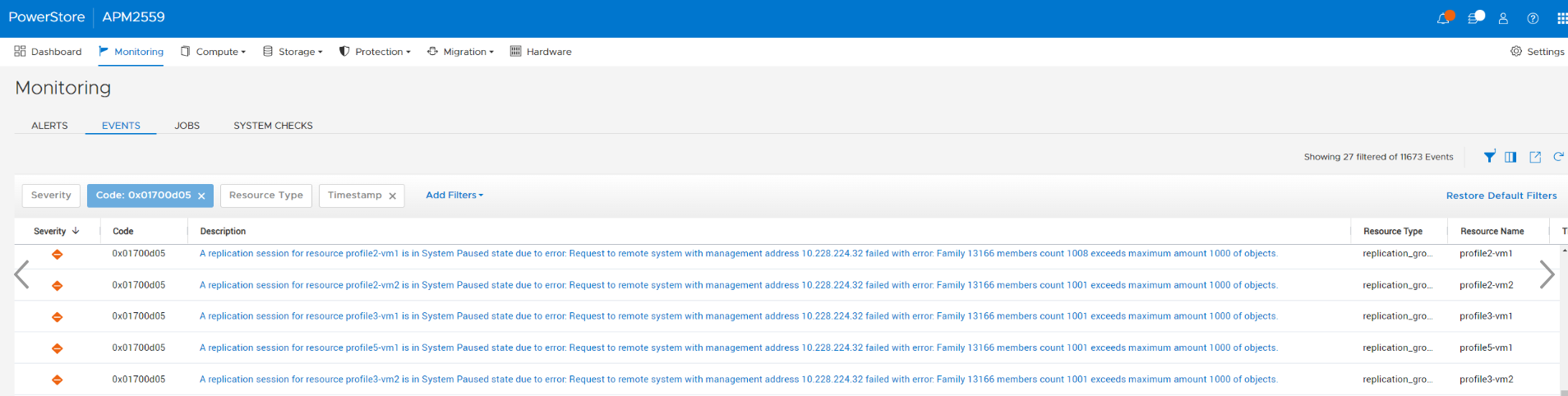 PowerStore:VVolレプリケーションがシステム一時停止状態に入り、エラー 0x01700d05 | Dell 日本