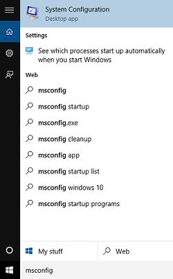 MSCONFIG search