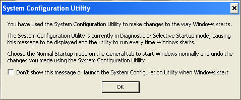 MSCONFIGコンピュータ再起動メッセージ