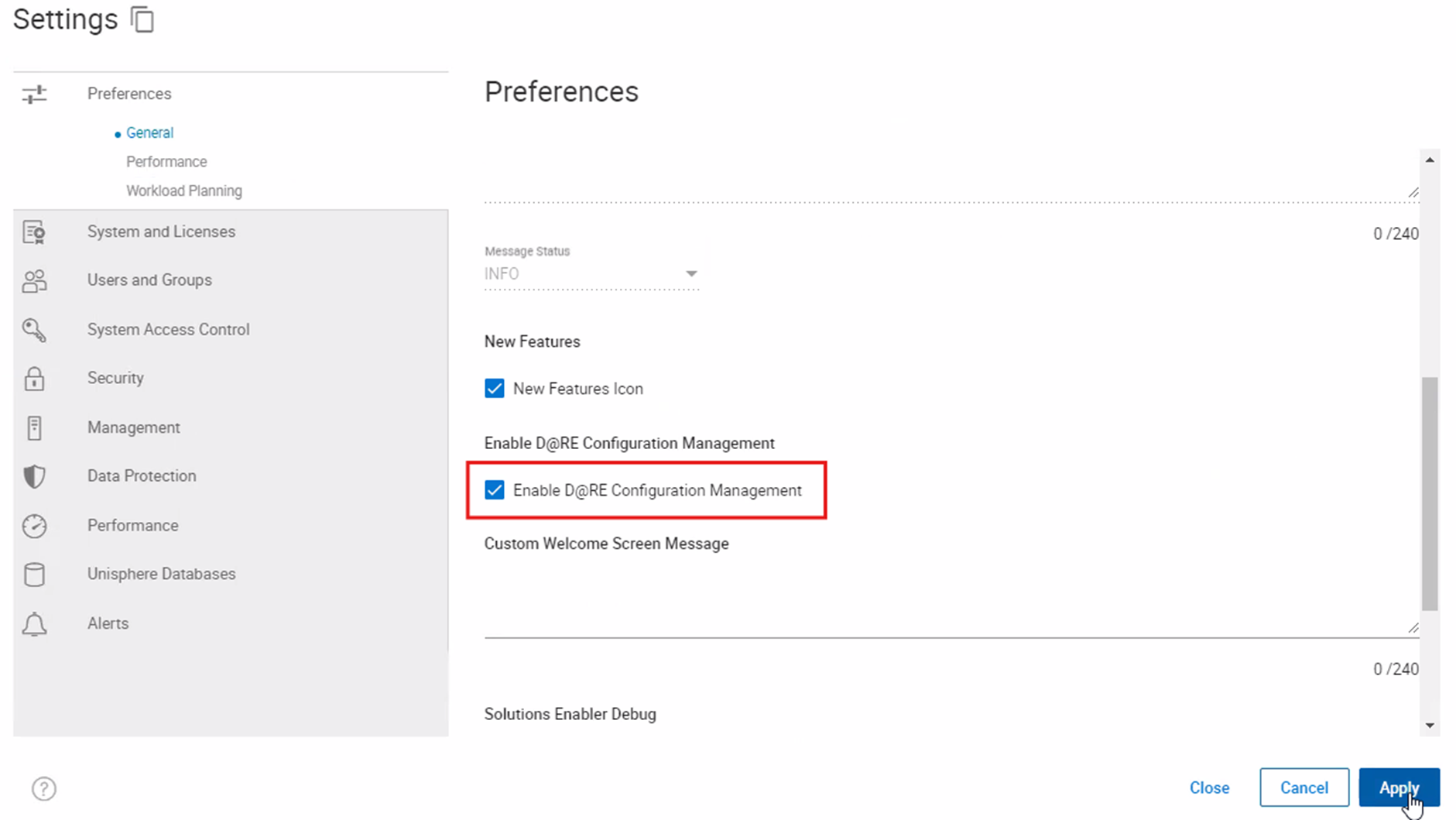 PowerMax Settings > Preferences > General and Enable D@RE Configuration Management