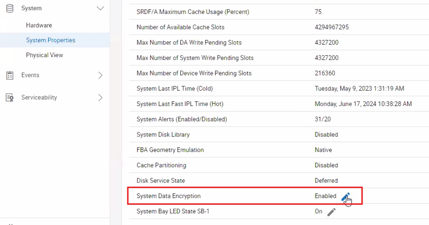 The pencil icon next to System Data Encryption
