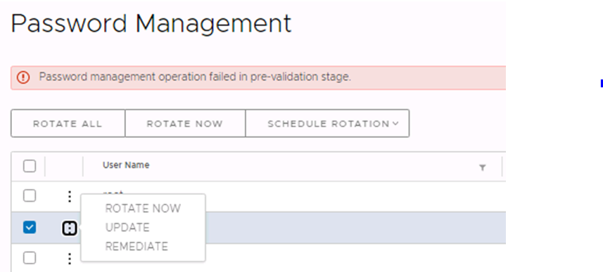 Fehler beim Passwortmanagementvorgang in der Phase vor der Validierung