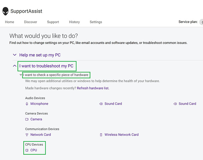 Click CPU top run a CPU test.
