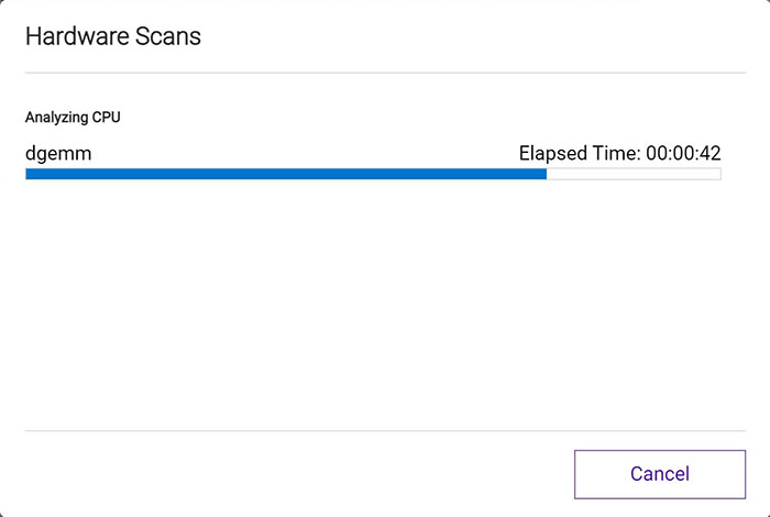 Stress Test starts and a progress bar shows the progress of the test.