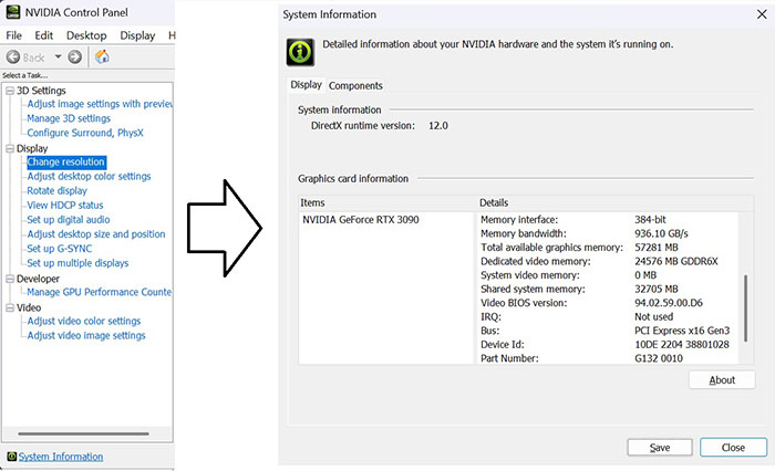Bruke NVIDIA-applikasjonen til å åpne siden Systeminformasjon.